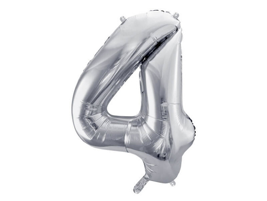 Balon foliowy metalizowany Cyfra "4", 86 cm, srebrny