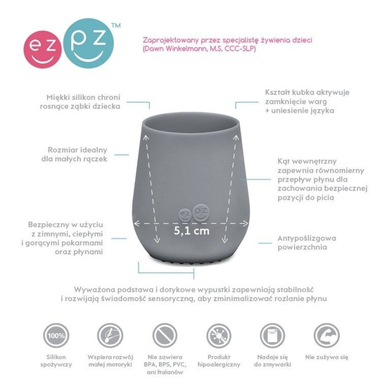 EZPZ Silikonowy kubeczek Tiny Cup szary, 6 m+