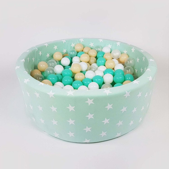MeowBaby Suchy basen 90x40 cm STARS w kolorze mięty z 250 piłeczkami