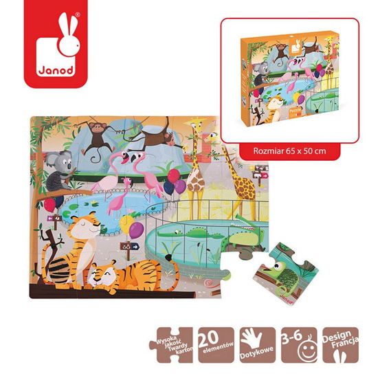 Puzzle sensoryczne 20 elementów Wycieczka do ZOO, Janod