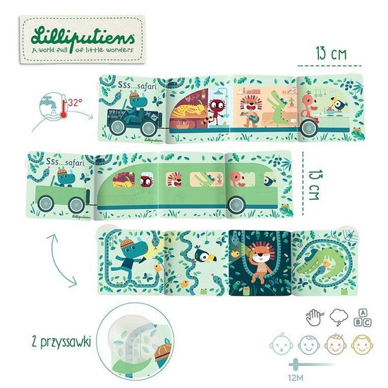 LILLIPUTIENS Magiczna rozkładana książeczka-harmonijka do kąpieli Safari Dżungla 12 m+
