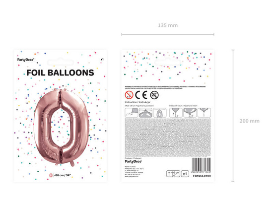 Balon foliowy metalizowany, Cyfra 0, 86cm, różowe złoto