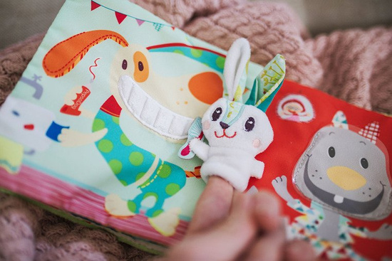 Książeczka z mini-pacynką wielofunkcyjna Królik dentysta 9m+, LILLIPUTIENS 