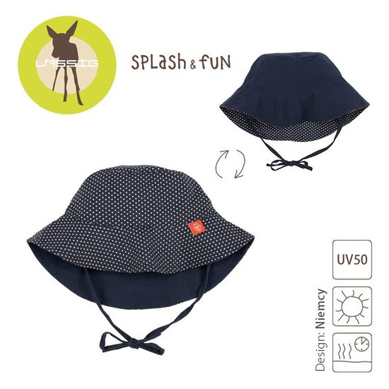 Lassig Kapelusz dwustronny Polka Dots navy UV 50+ 