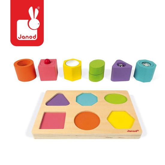 Puzzle sensoryczne drewniane "Kształty i dźwięki", Janod