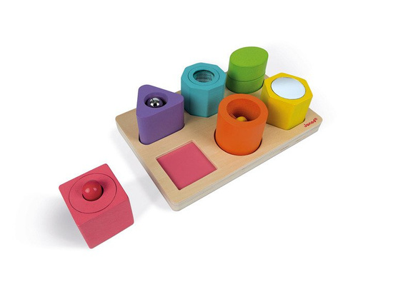 Puzzle sensoryczne drewniane "Kształty i dźwięki", Janod