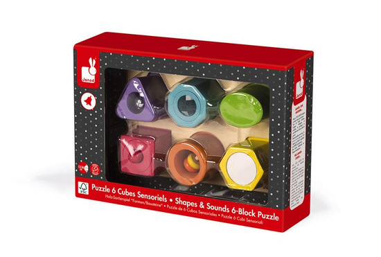 Puzzle sensoryczne drewniane "Kształty i dźwięki", Janod